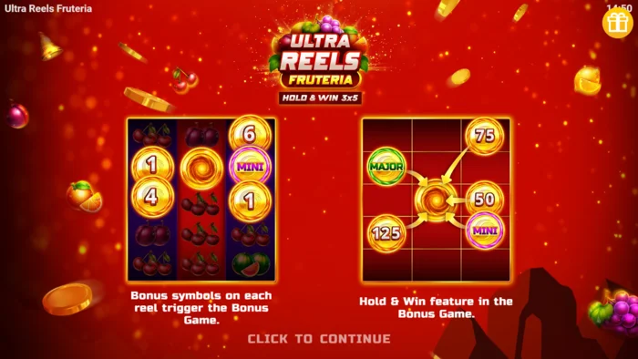 Ultra Reels Fruteria - Kezdőmenü és indítógomb